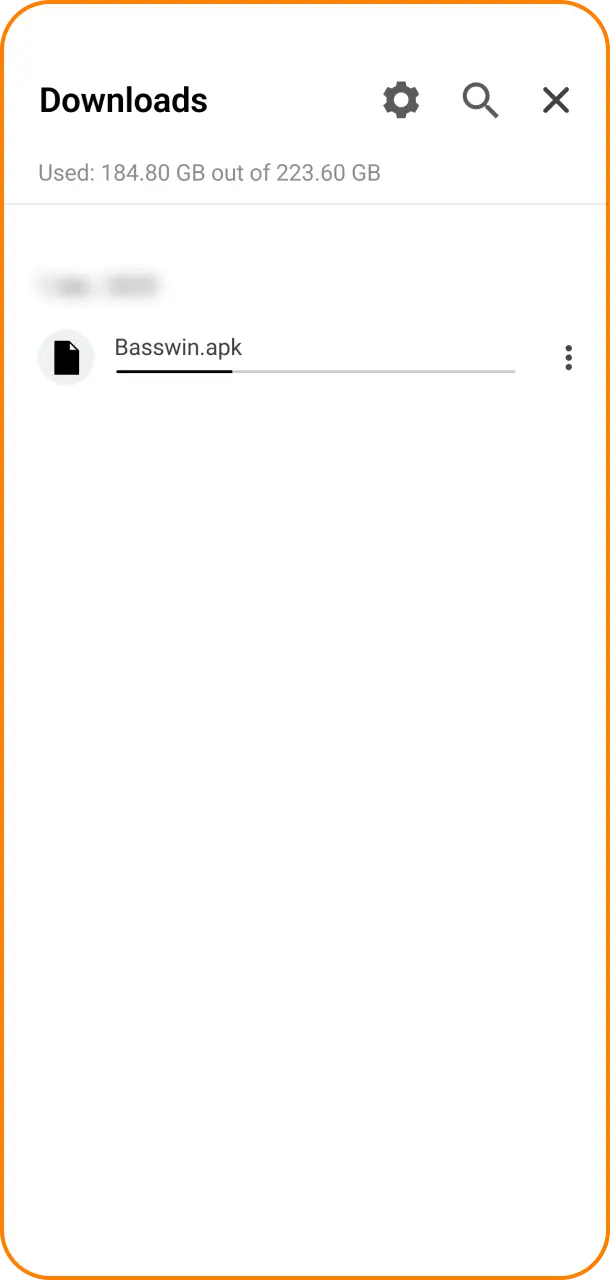 Choose a storage folder to save the APK file for Basswin installation on Android.