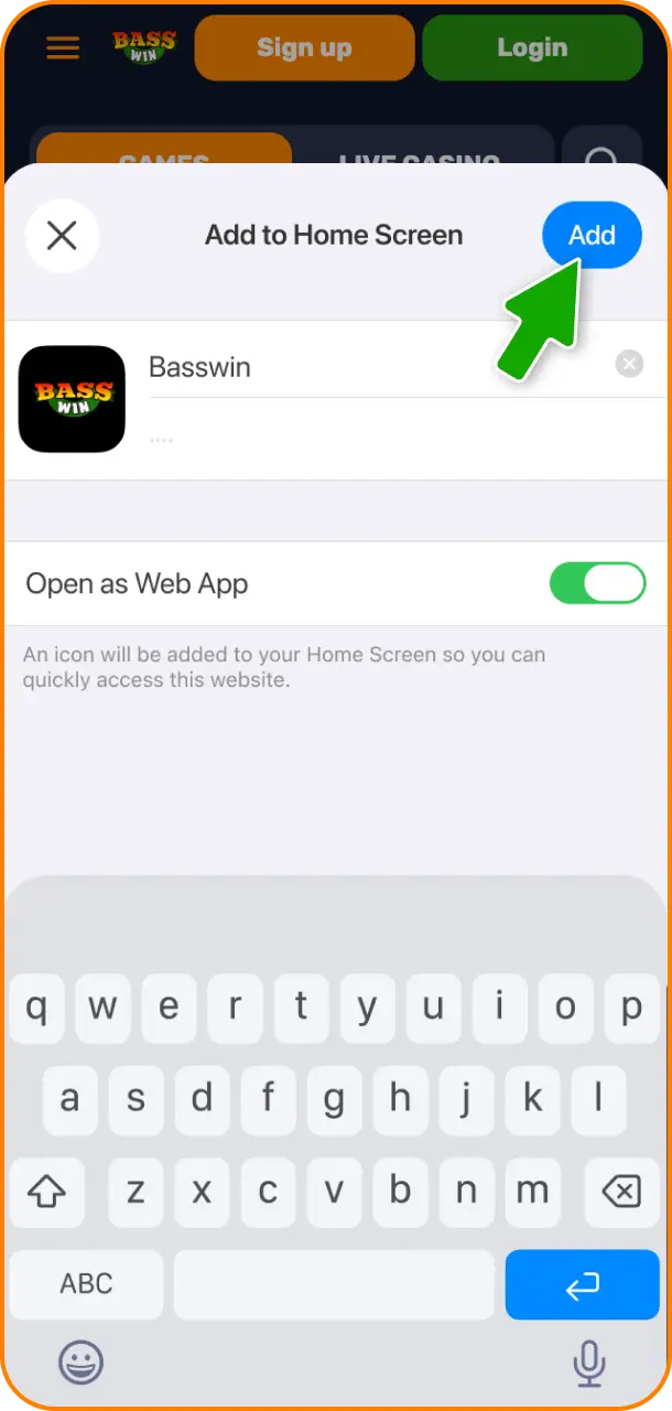 Follow your smartphone notification prompts to confirm the installation of Basswin on your device.