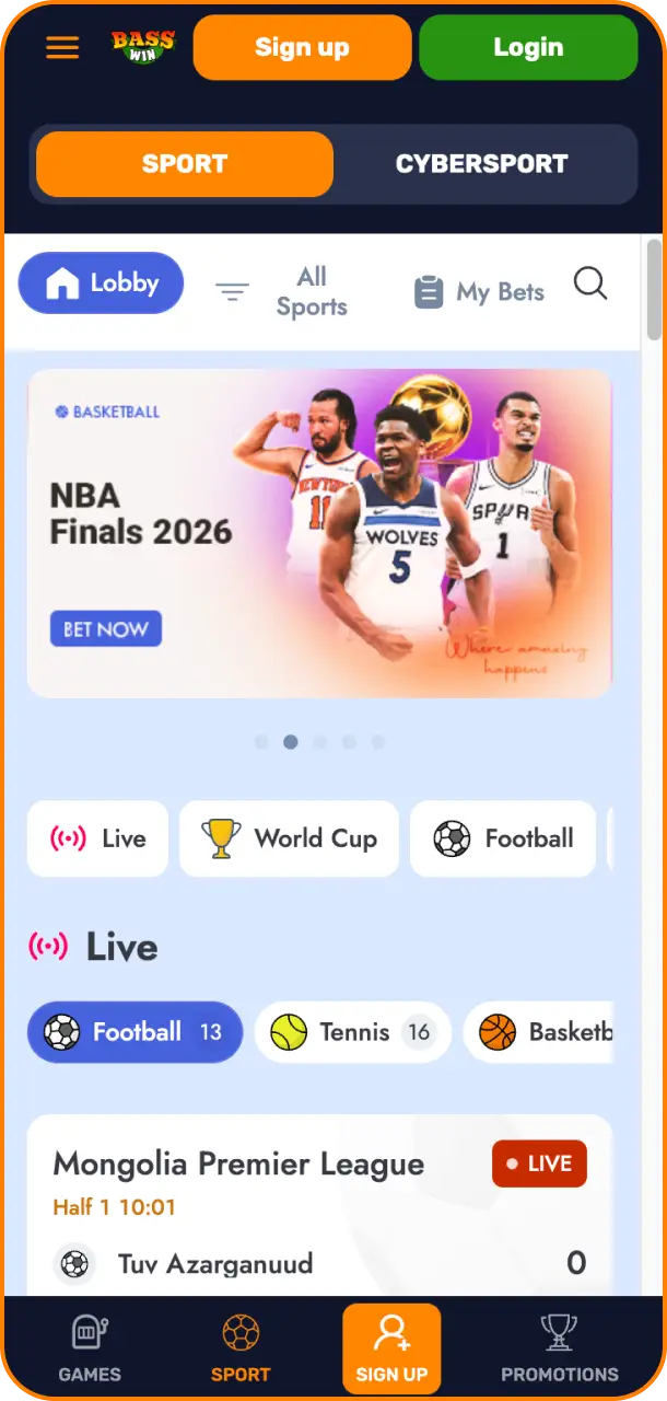 Place handy mobile wagers using the app interface sport dashboard inside Basswin.