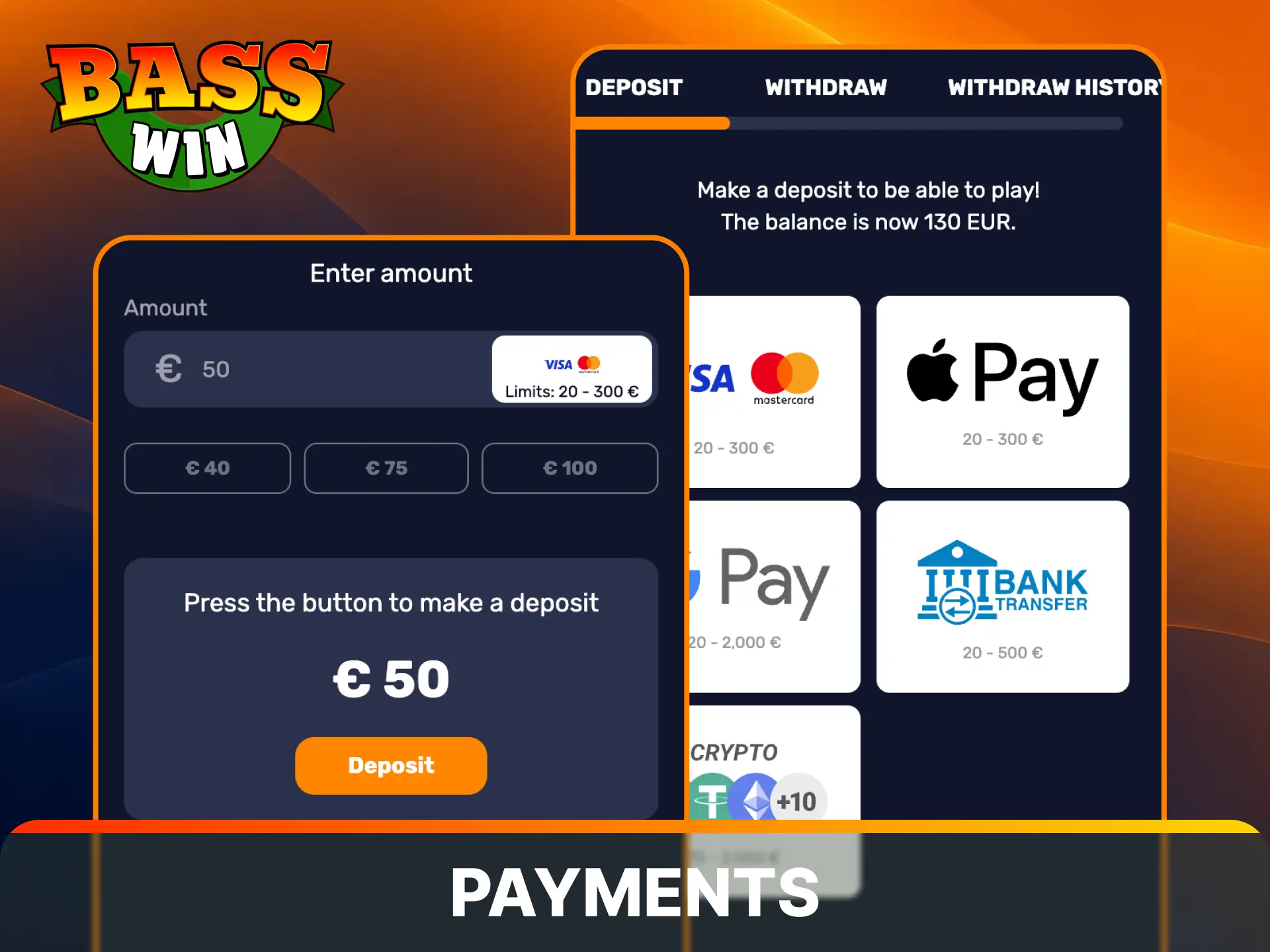 Fund your balance securely and manage payments in the Basswin App for users in the United Kingdom.