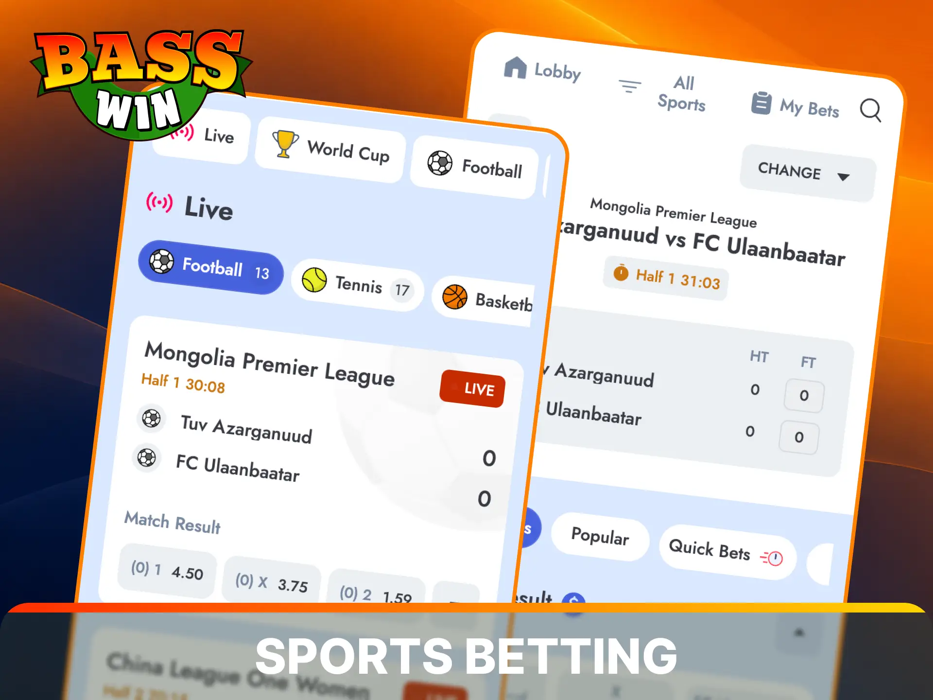 Place profitable pre-match and live wagers using mobile sports betting on the Basswin App.