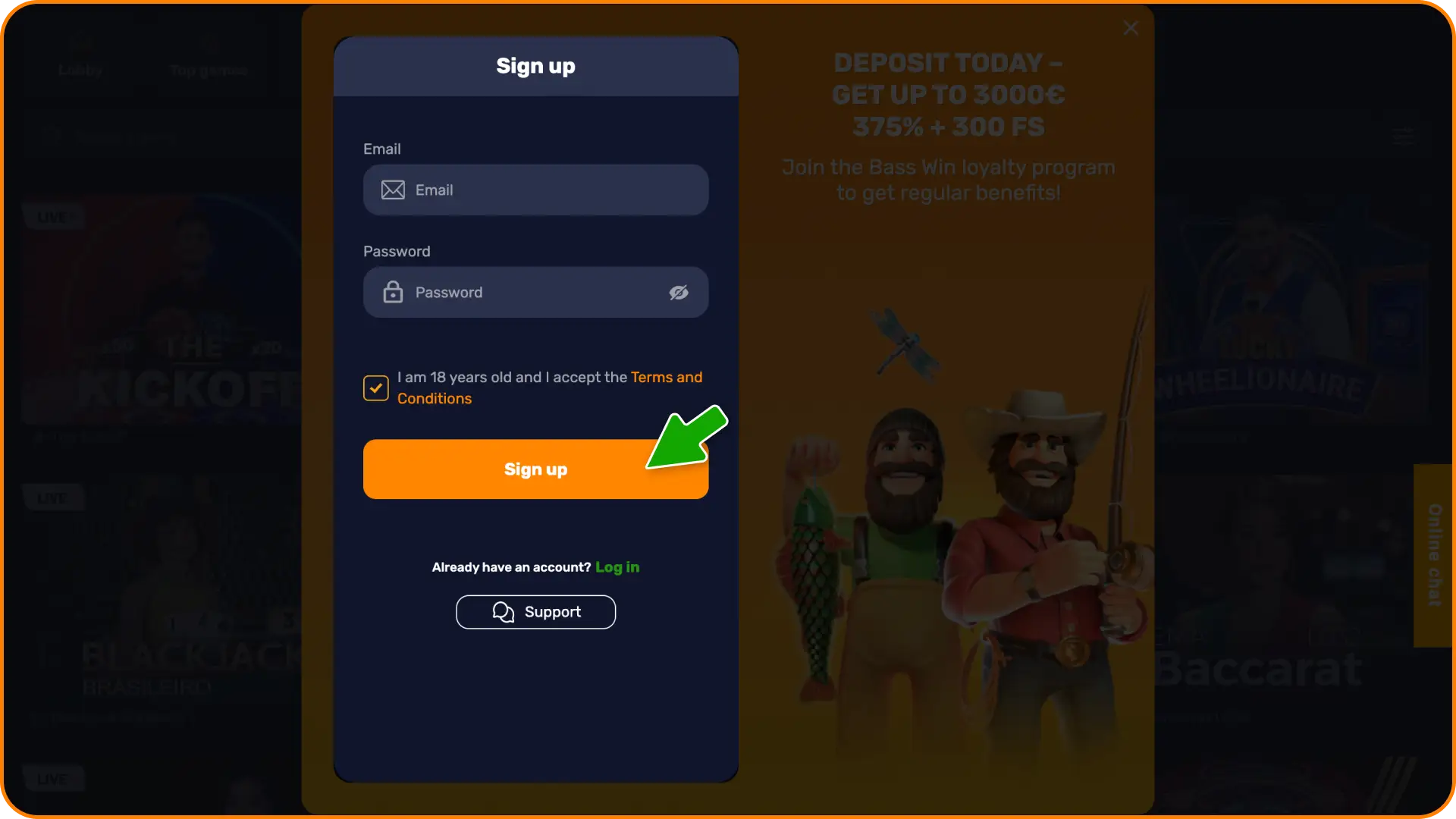 Register a new profile to successfully create your account and claim a Basswin bonus.