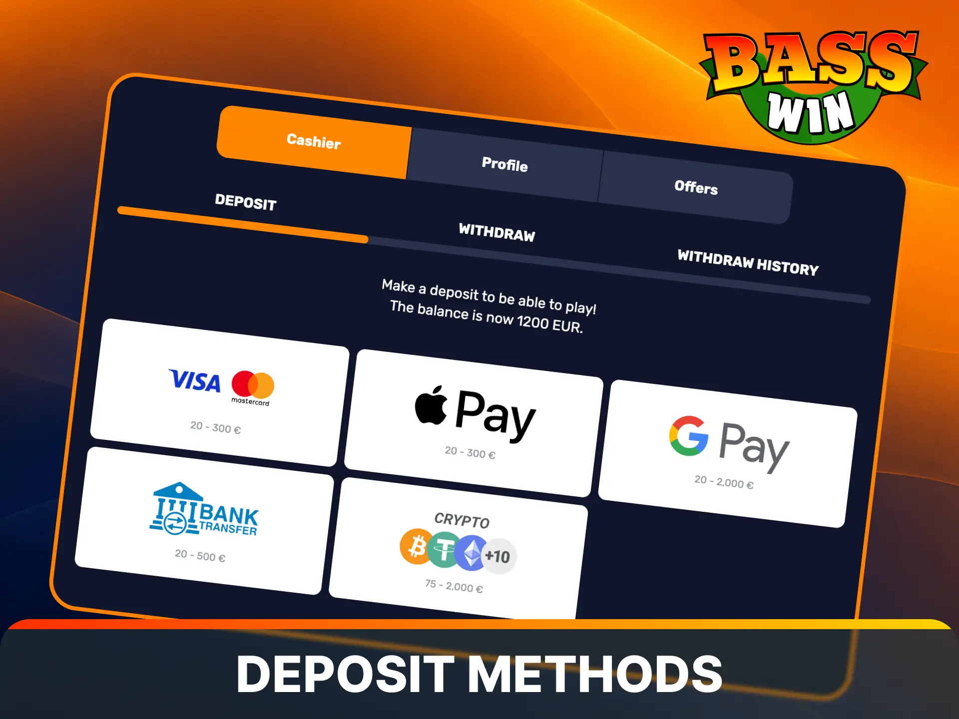 Choose your preferred secure payment system to fund your Basswin account directly.
