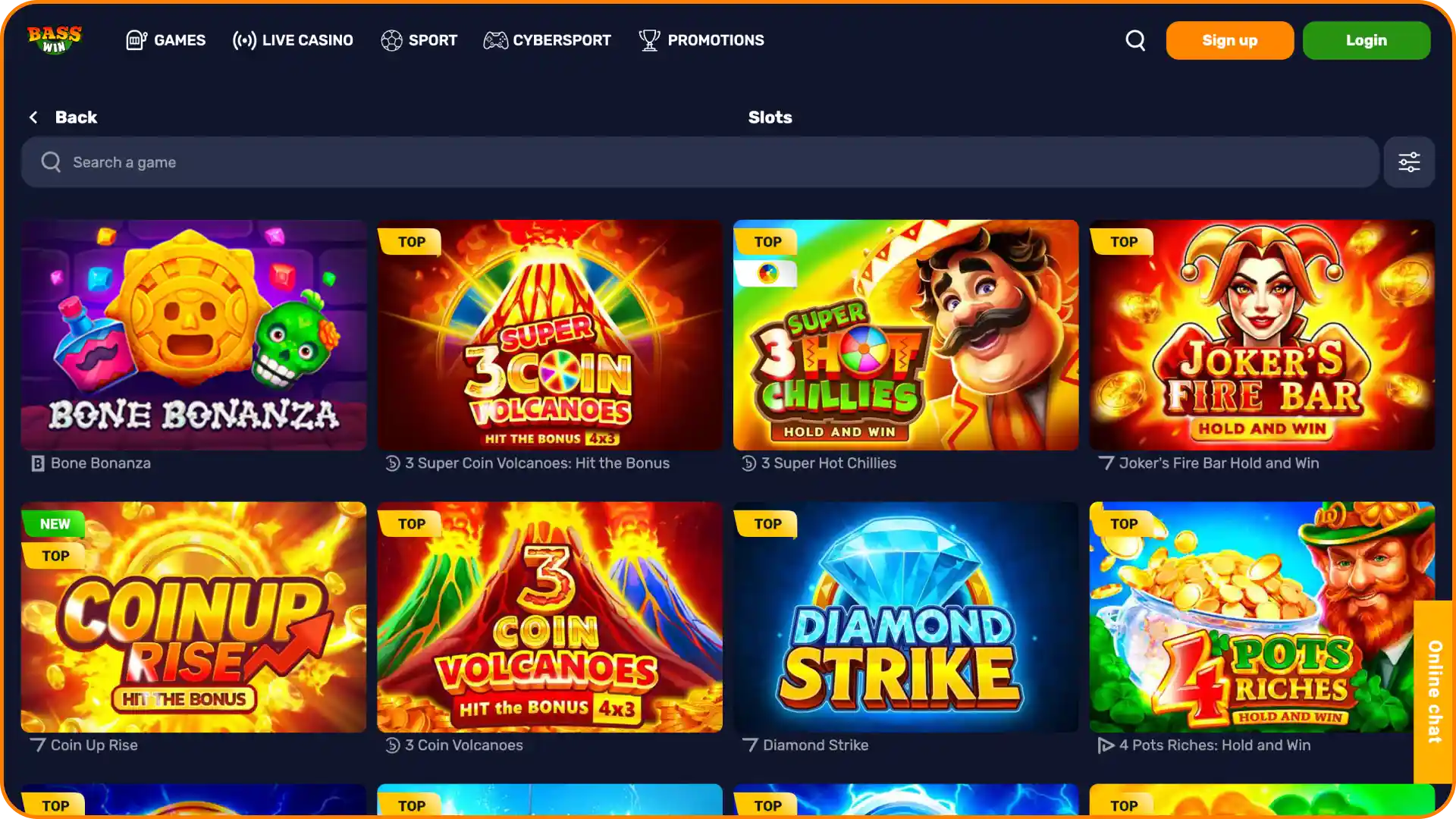 Browse through thousands of rewarding titles in the main interface slots catalog.