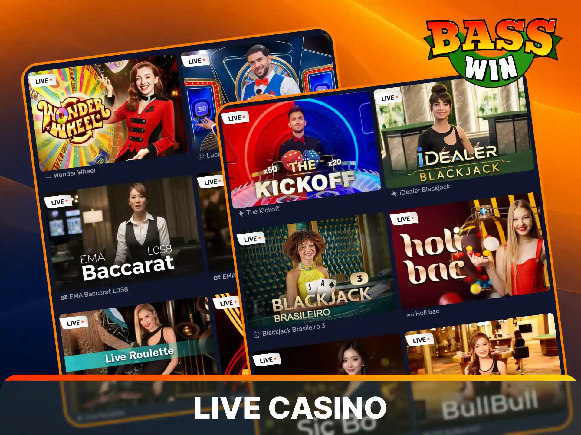 Join immersive live dealers at real tables to play premium Basswin casino.