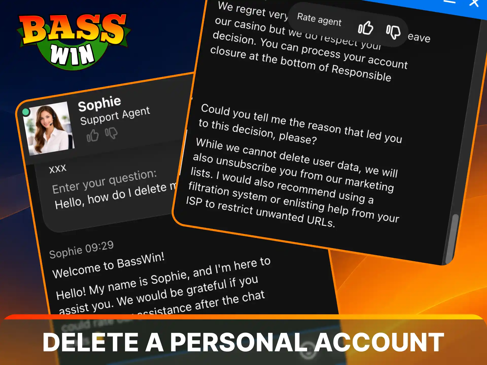 Review the responsible gaming guidelines to learn the steps to delete a personal account at Basswin.