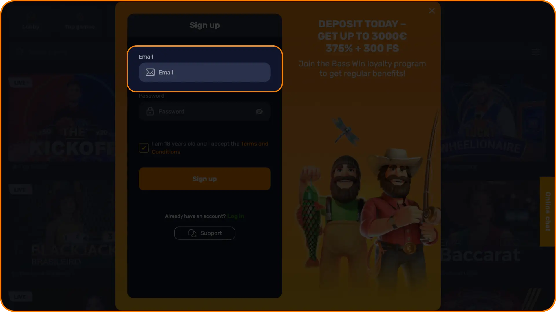 Fill out the blank form lines and enter your personal details on Basswin registration.