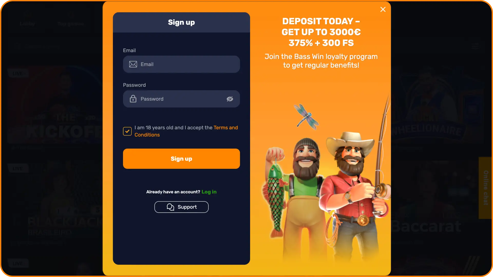 Choose your sign-up method to personalize your profile setup via Basswin registration.