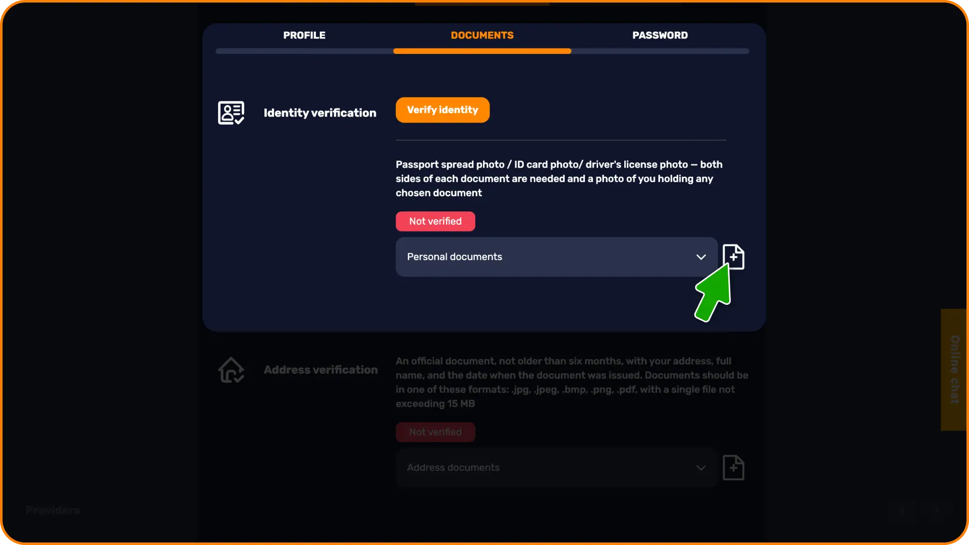 Upload your official ID card or passport to submit proof of identity via Basswin registration.