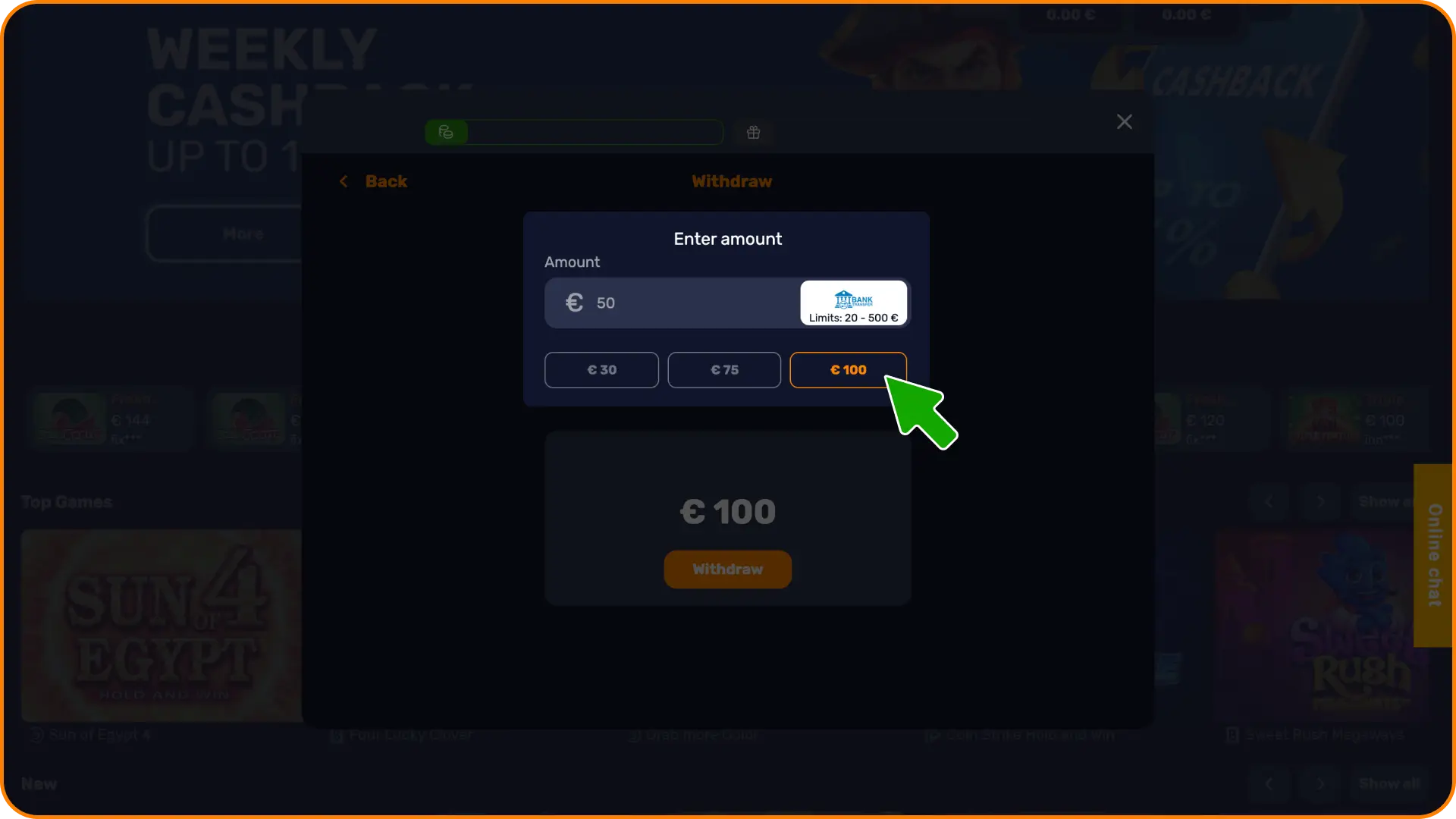 Specify your preferred cashout balance to enter the withdrawal amount on Basswin withdrawal.